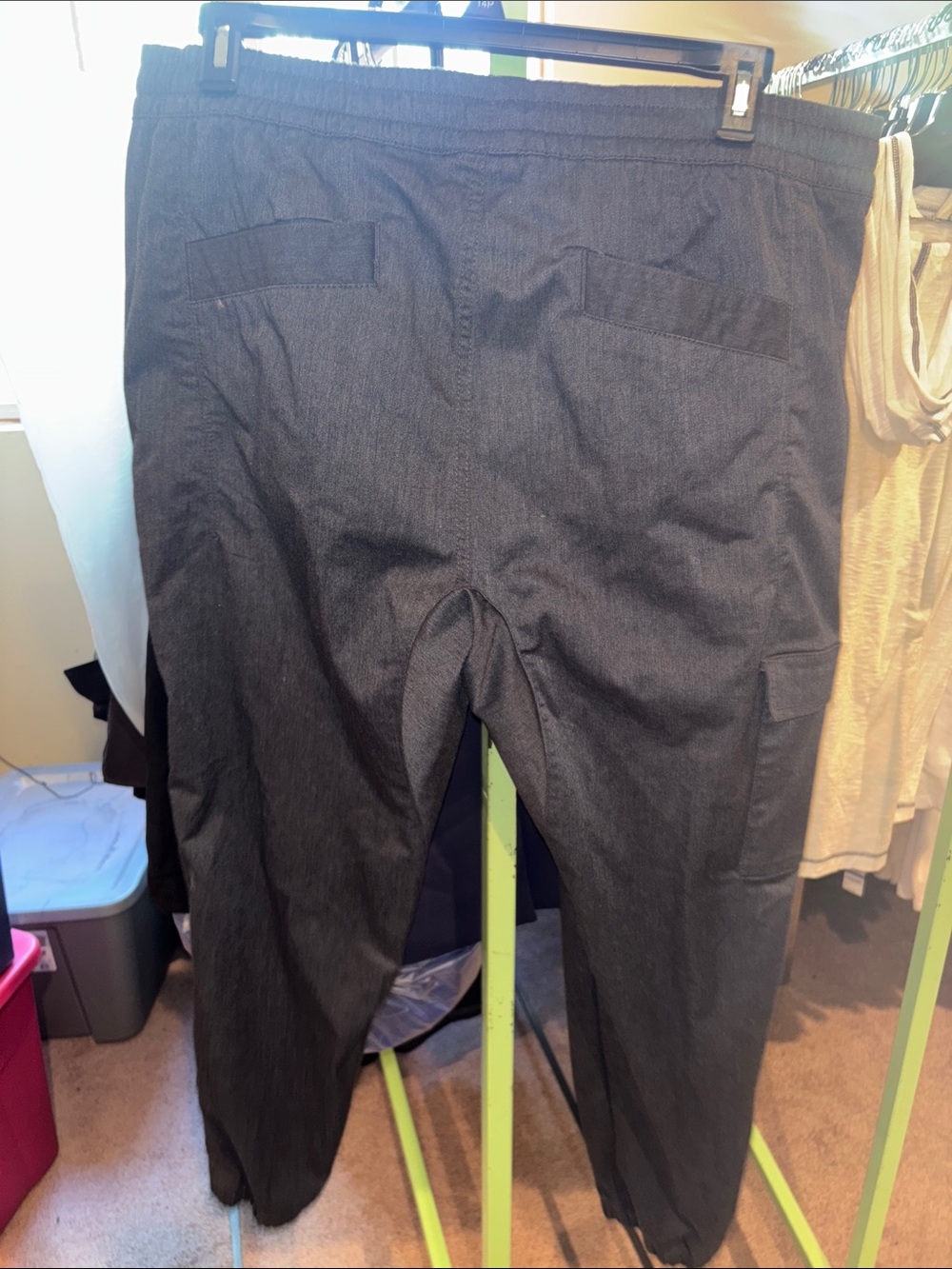 Men's Black Cargo Jogger Pants with Drawstring Waist - Picture 4 of 5